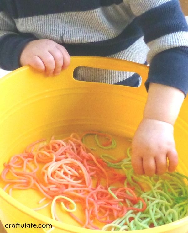 Sensory Play with Spaghetti - perfect for toddlers!