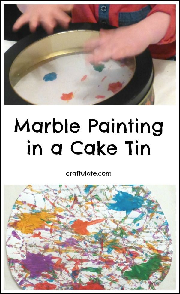Marble Painting in a Cake Tin - mess free process art activity for toddlers