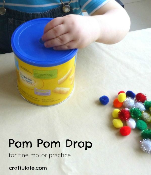 Pom Pom Drop for fine motor practice for toddlers