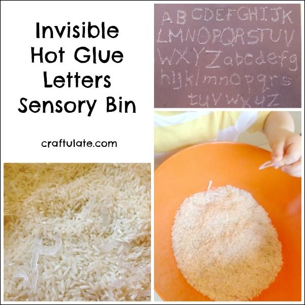 Invisible Hot Glue Letters Sensory Bin