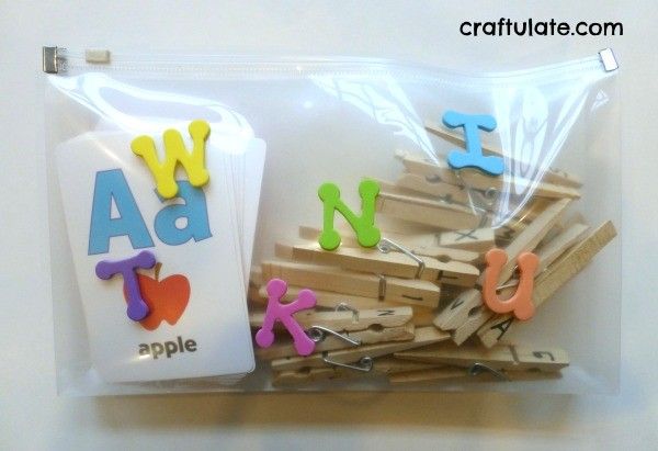 Clothespin Letter Match Busy Bag by Craftulate
