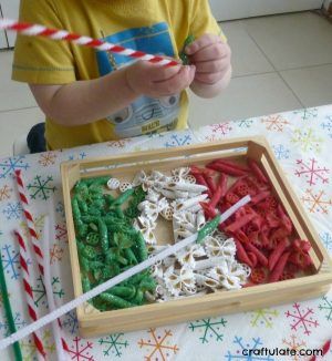 Glittery Christmas Pasta Sensory Play - Craftulate