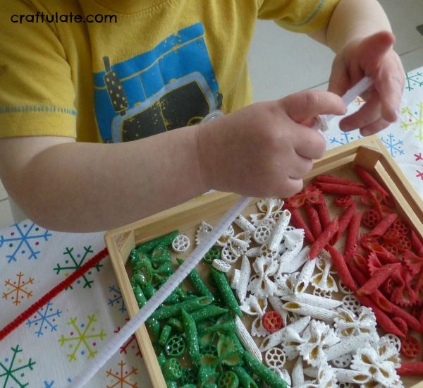 Glittery Christmas Pasta Sensory Play - festive fun for kids