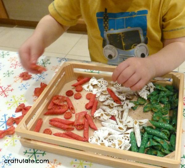 Glittery Christmas Pasta Sensory Play - festive fun for kids