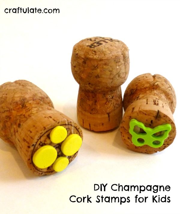 DIY Champagne Cork Stamps for Kids. Great for toddlers to grip!