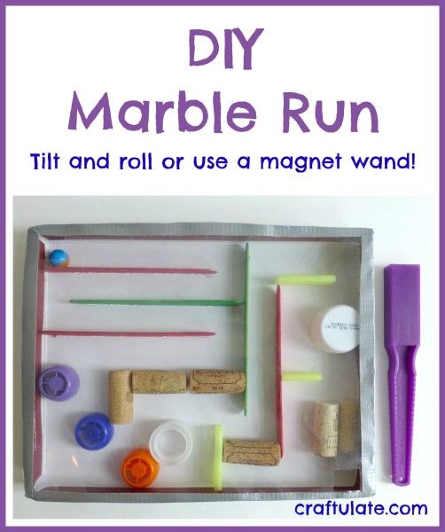 DIY Marble Run made with recyclables. Tilt and roll or use a magnet wand!