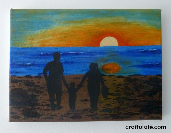 Beach Scene Family Silhouette Art