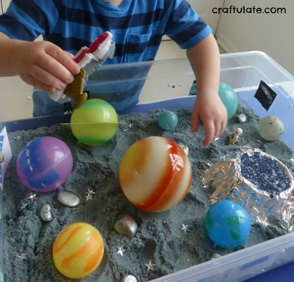 Outer Space Discovery Bin for kids to experience