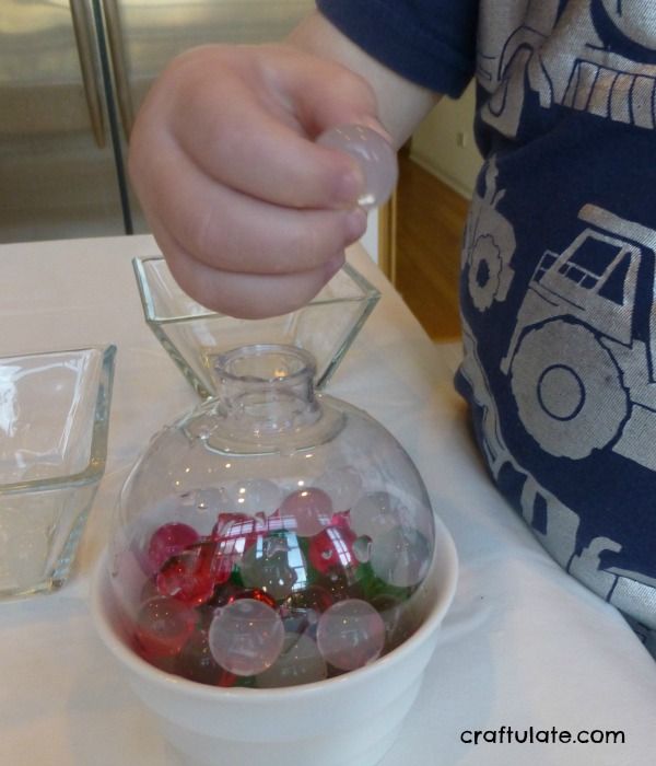 Water Bead Ornaments for kids to make. Great fine motor practice!
