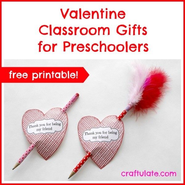 Valentine Classroom Gifts for Preschoolers with free printable - from Craftulate