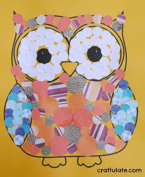 Owl Collage - a fun art project for kids to make with circle paper punches!