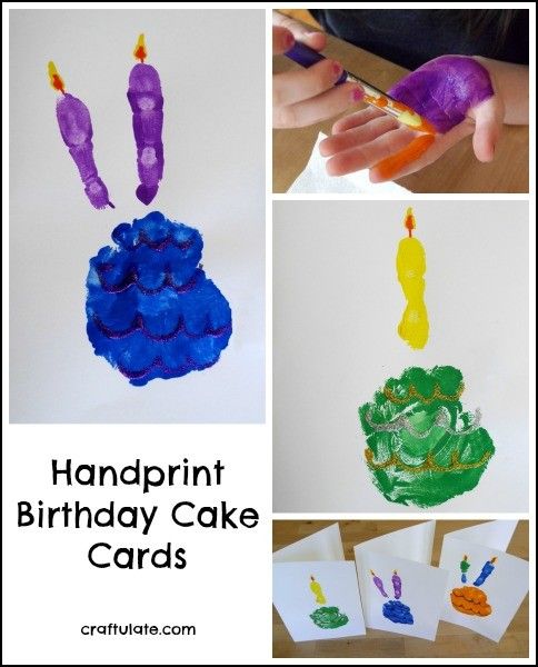 Handprint Birthday Cake Cards - a fun craft for kids to make for little ones!