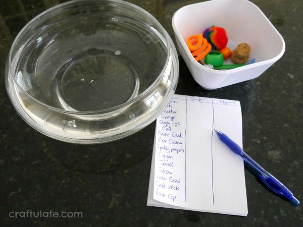 Sink or Float Experiment with Craft Materials
