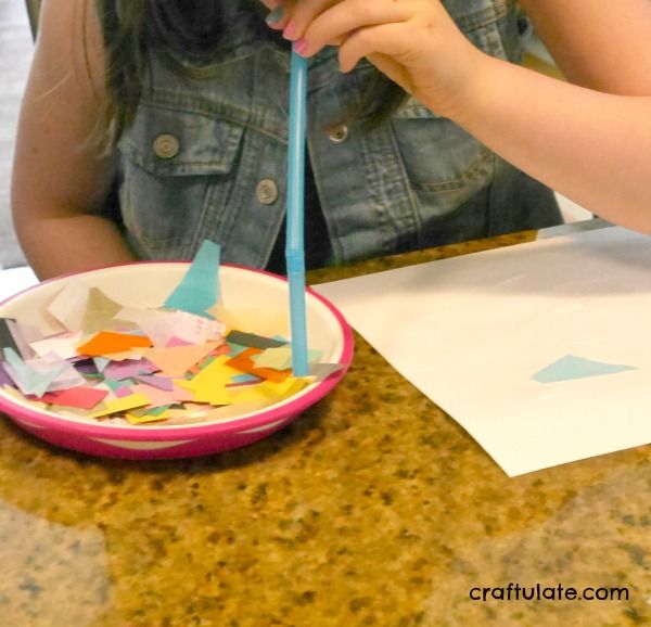 Hands Free Collage for Kids - using straws!