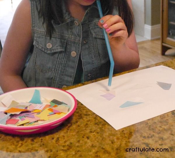 Hands Free Collage for Kids - using straws!