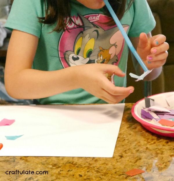 Hands Free Collage for Kids - using straws!