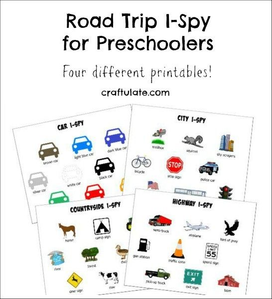 Road Trip I-Spy for Preschoolers - four different printable worksheets