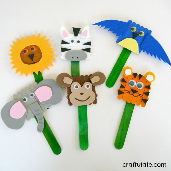 Mini Craft Stick Animal Puppets - Craftulate