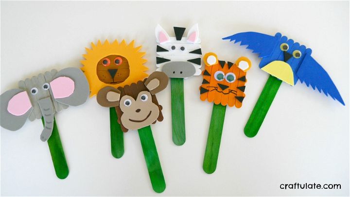 Mini Craft Stick Animal Puppets - Craftulate