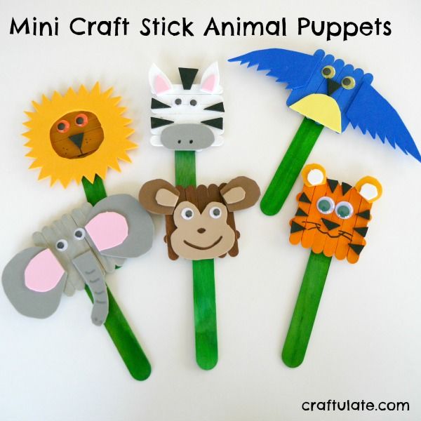 Mini Craft Stick Animal Puppets - a fun craft for kids to make!