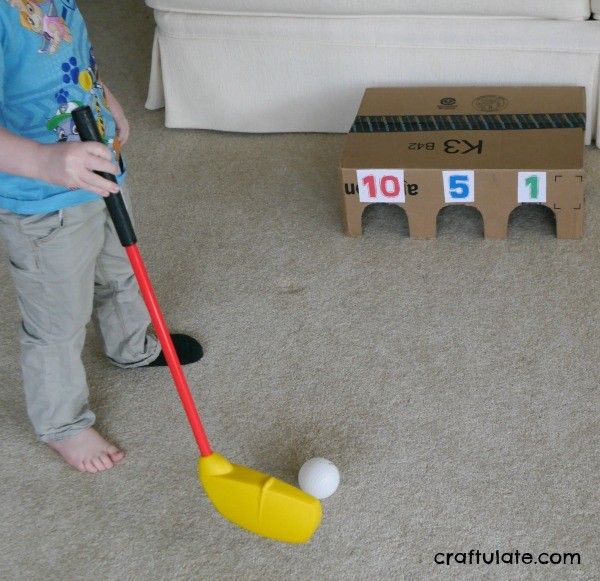 Indoor Golf Game for Preschoolers - made from a cardboard box!