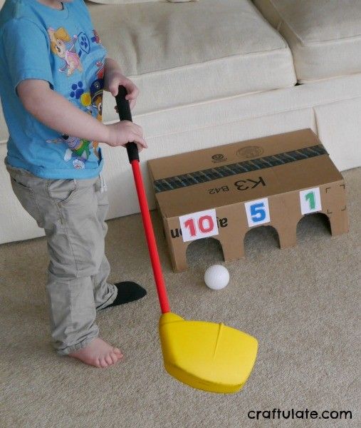 Indoor Golf Game for Preschoolers - made from a cardboard box!