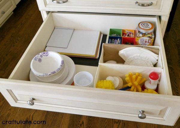 Organizing Kids' Craft Materials - tips on how to store and organize materials in the home