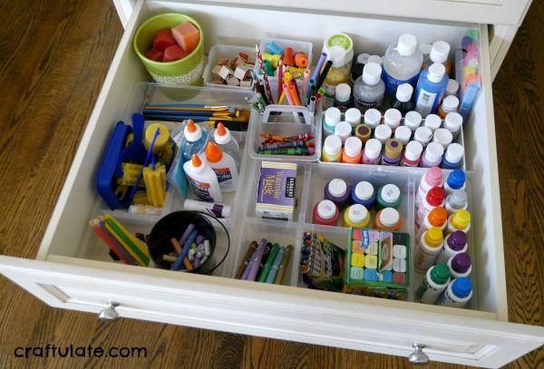 Organizing Kids' Crafts Materials - tips on how to store and organize materials in the home