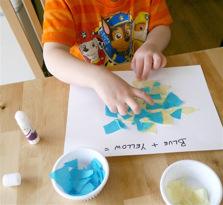 Primary Colour Mixing Activity - use tissue paper to make primary colours turn into secondary!