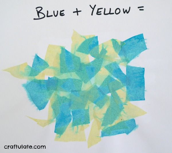 Primary Colour Mixing Activity - use tissue paper to make primary colours turn into secondary!