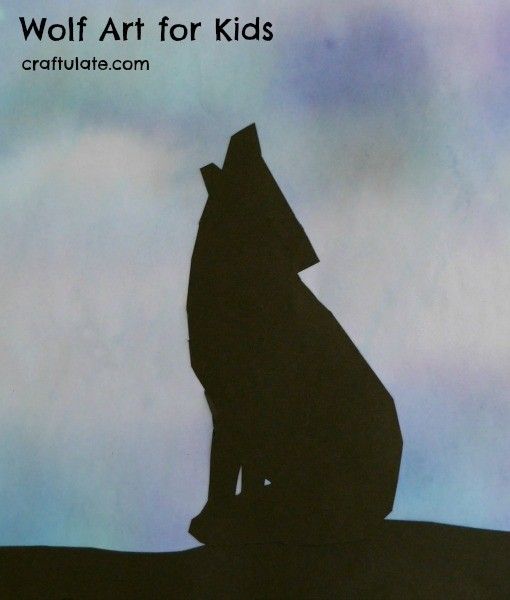 Wolf Art for Kids - silhouette wolf with a background made from markers and water!