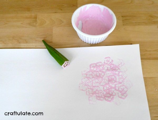 Hydrangea Art for Kids Using Okra