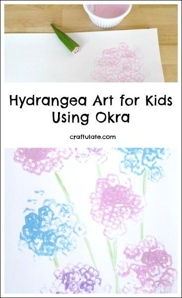 Hydrangea Art for Kids Using Okra