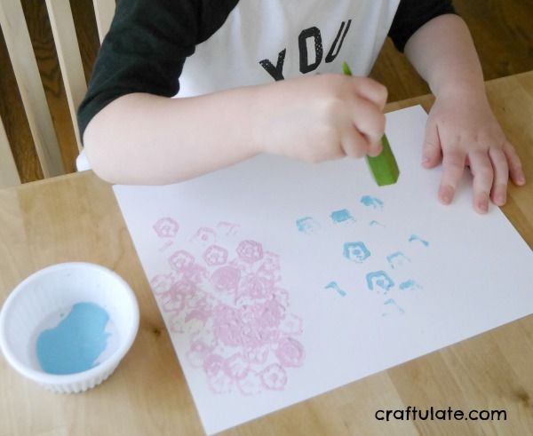 Hydrangea Art for Kids Using Okra