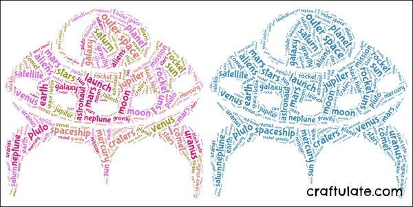 Outer Space Word Cloud - free printable for kids