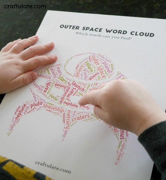 Outer Space Word Cloud - free printable for kids