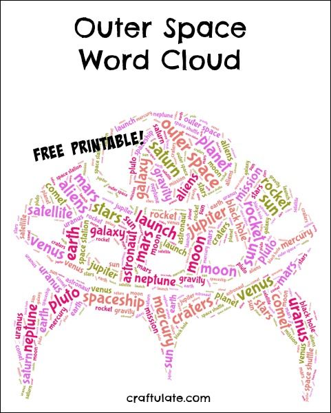 Outer Space Word Cloud - free printable for kids