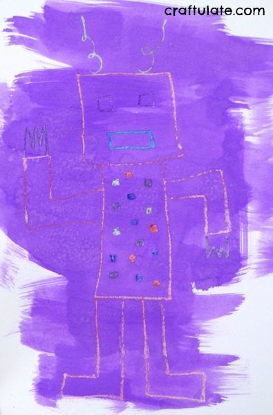 Metallic Crayon Robot Art - a fun drawing project for kids