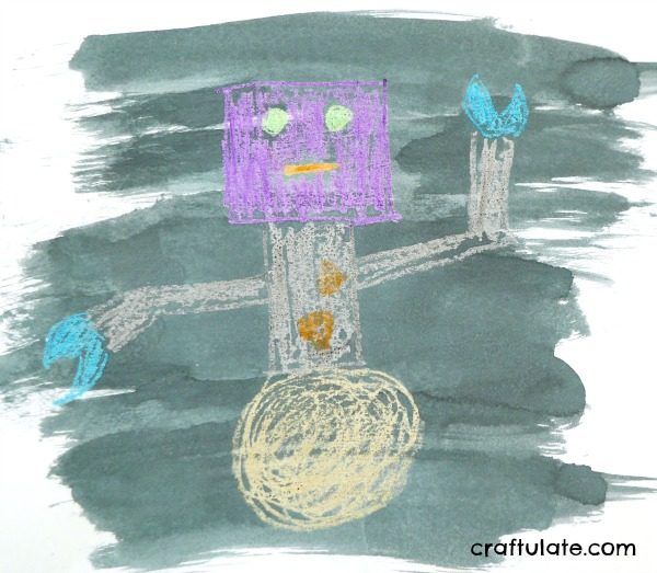 Metallic Crayon Robot Art - a fun drawing project for kids