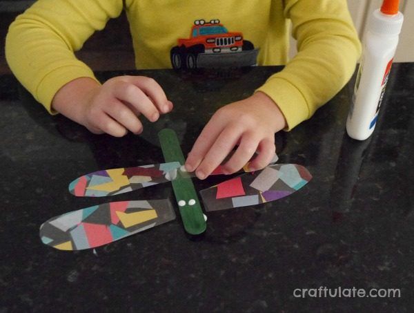 Dragonfly Craft for Kids - made from sticky paper, tissue paper and craft sticks!
