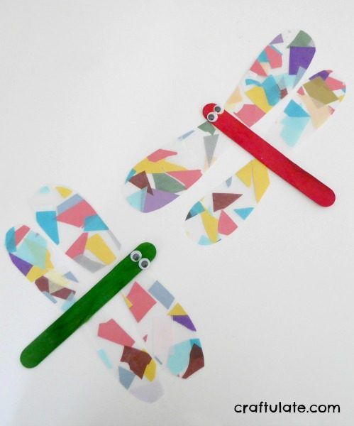 Dragonfly Craft for Kids - made from sticky paper, tissue paper and craft sticks!