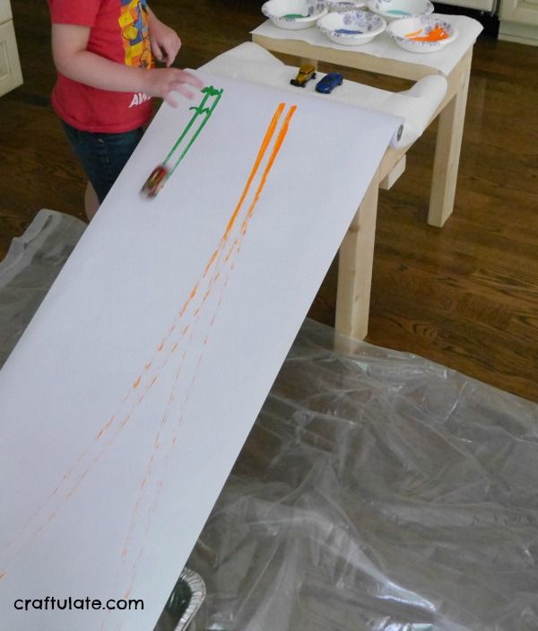 Car Ramp Painting - inside or outside art project for kids!