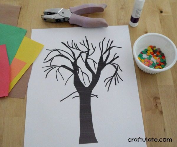 Punched Paper Tree Collage - a fall art activity for kids