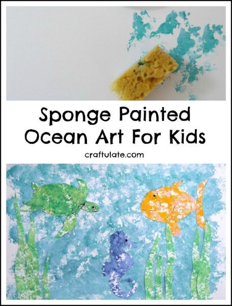 Sponge Painted Ocean Art For Kids - Craftulate