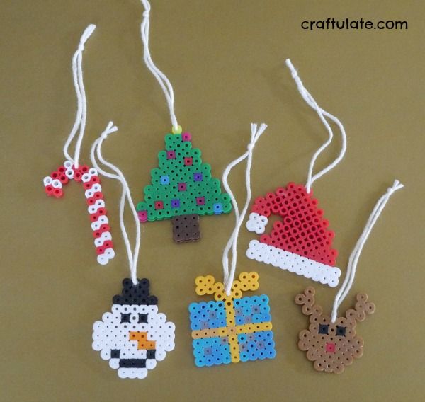 Christmas Perler Bead Ornaments - kids craft with six free designs