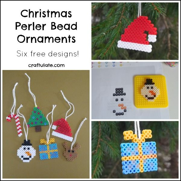 Christmas Perler Bead Ornaments - kids craft with six free designs