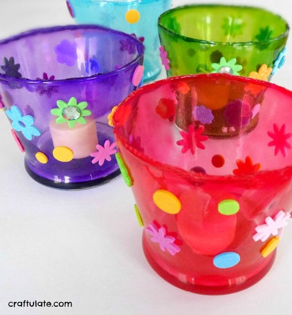 Kid-Made Flower Votive Gifts - kids can color the glass and decorate these tealight holders!