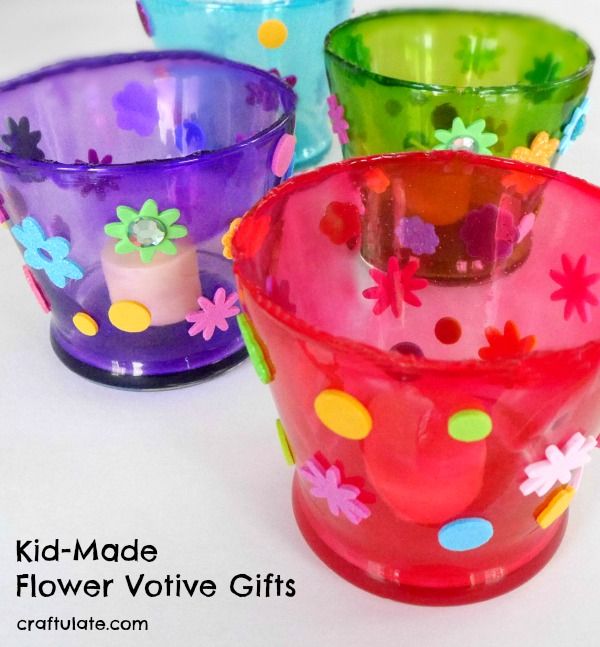 Kid-Made Flower Votive Gifts - kids can color the glass and decorate these tealight holders!