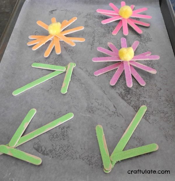 Glittery Craft Stick Flowers - Craftulate