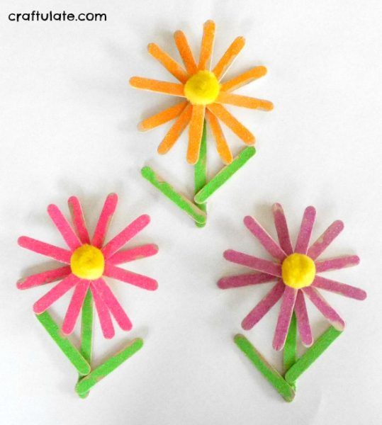 Glittery Craft Stick Flowers - Craftulate